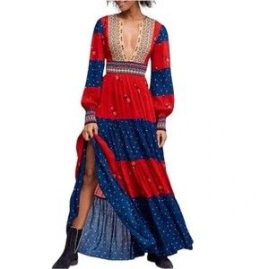 Free People Starlight Red Bohemian Rare Combo Maxi Dress